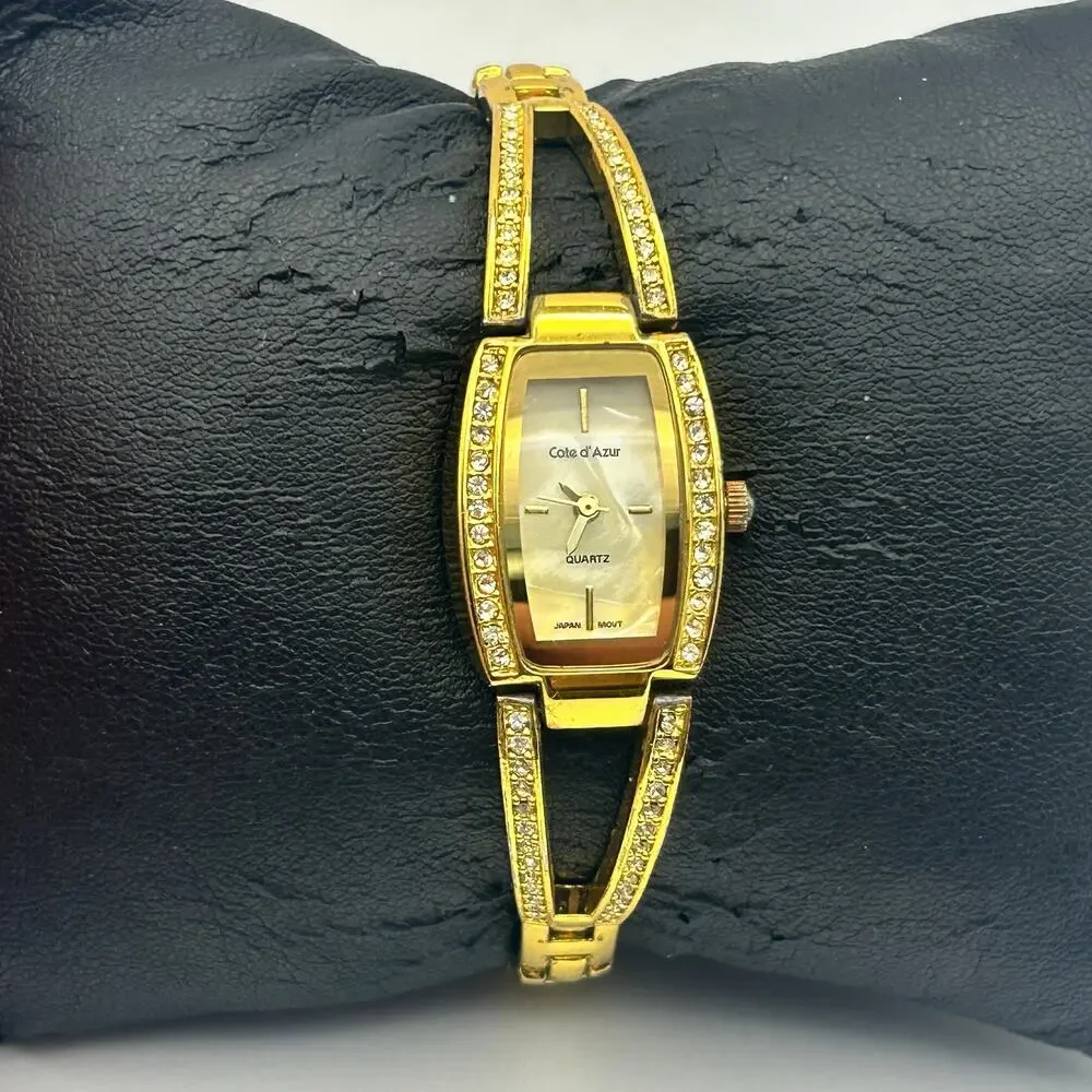 Cote d’ Azur Gold Tone Mother Pearl Crystals Accent Women’s Fashion Watch